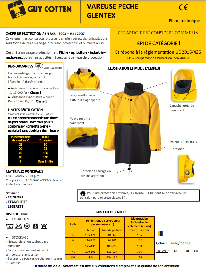 Vareuse Pêche Glentex Guy Cotten - Taille XL 6 Vareuse Pêche Glentex Guy Cotten - Taille XL – Image 4